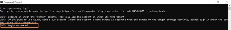 Login succeeded message