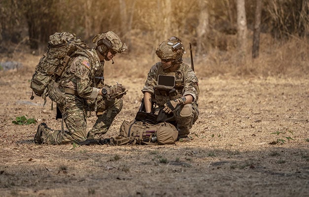 Two military soldiers on the ground