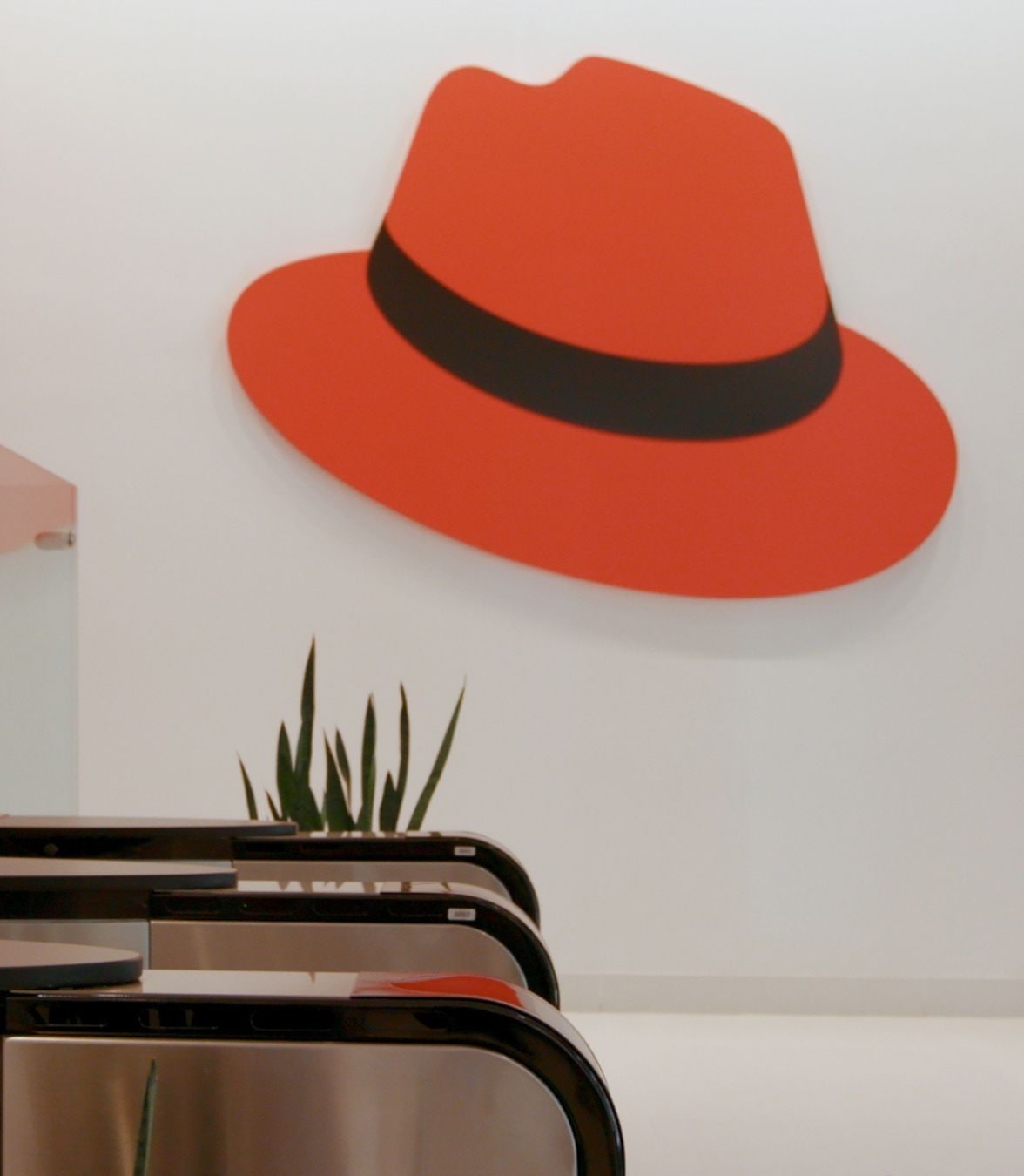 Detail of the Red Hat icon in the corporate lobby