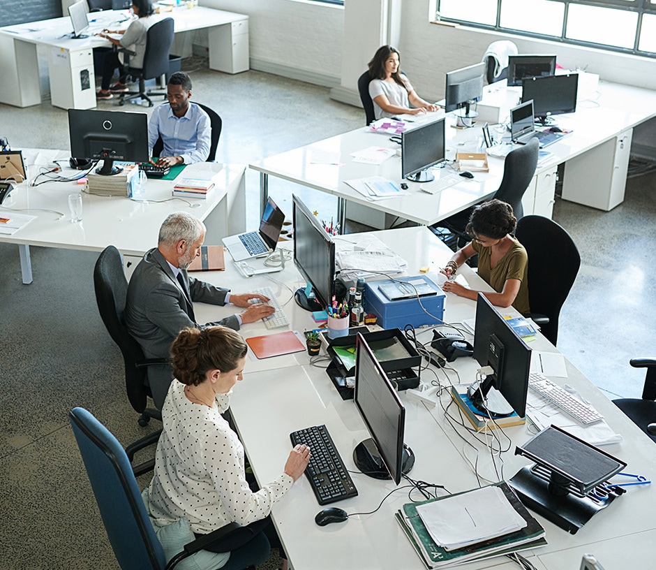 working in an open plan office