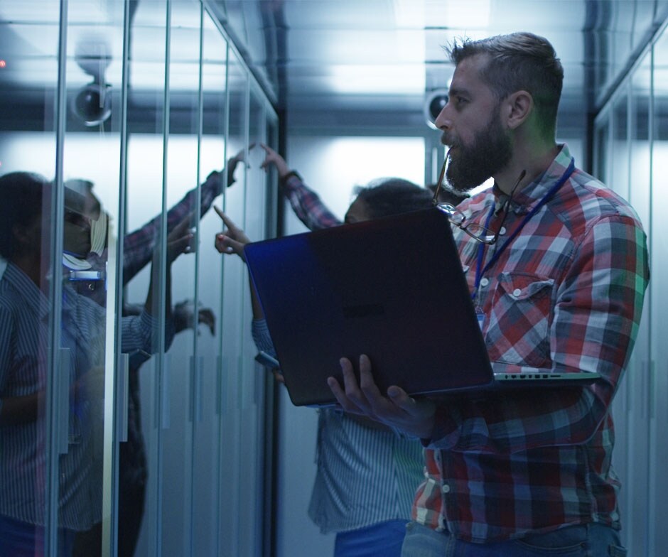 person working in a datacenter
