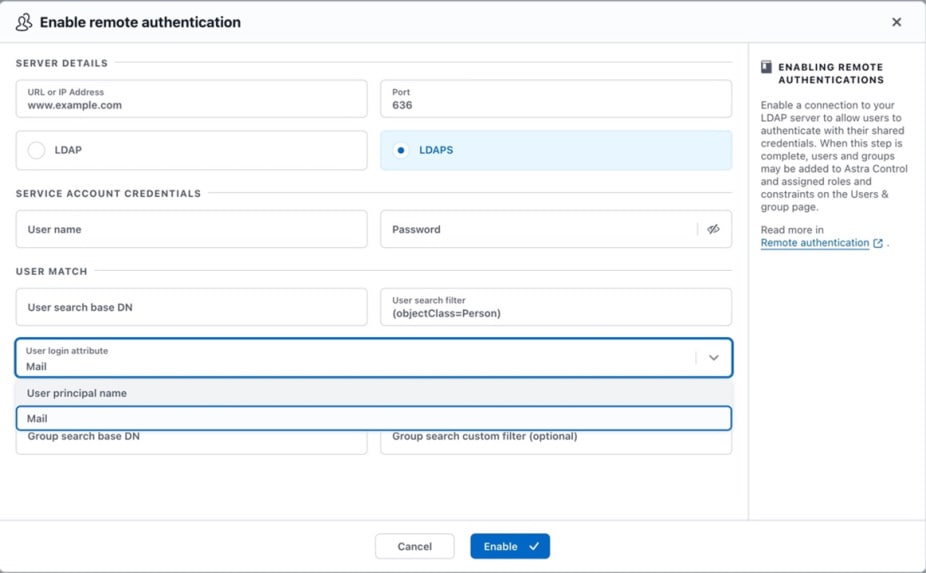 Input section for server details