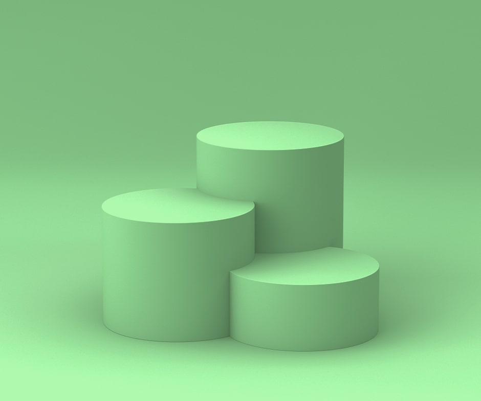 three green cylinders