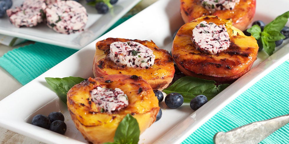 Grilled Peaches with Blueberry Basil Butter