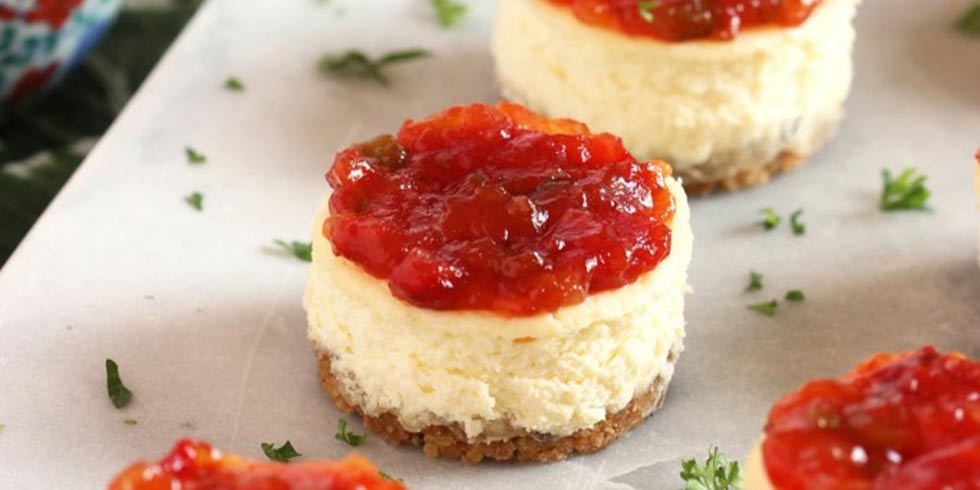 Savory Cheesecakes with Pepper and Onion Relish
