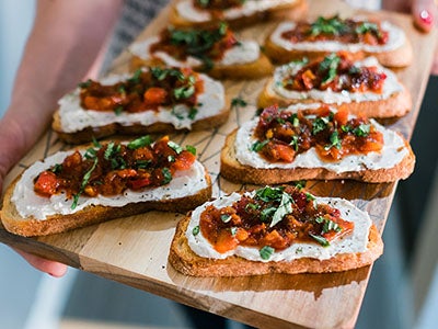 Whipped Goat Cheese Crostini with Sweet Cherry Peppers