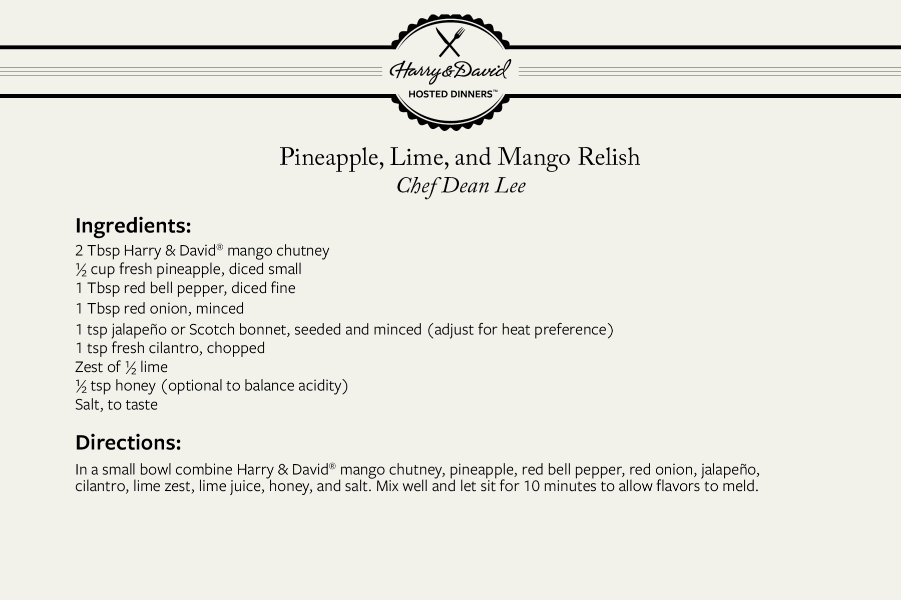 Event Recipe Card