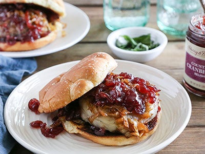 Burger with Caramelized Onions and Cranberry Relish