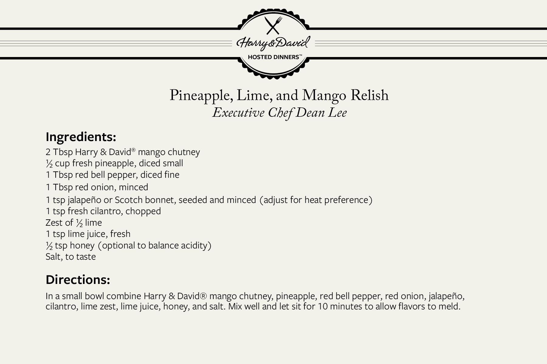 Event Recipe Card