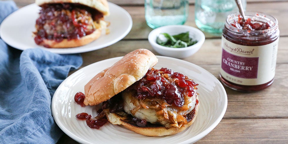 Burger with Caramelized Onions and Cranberry Relish