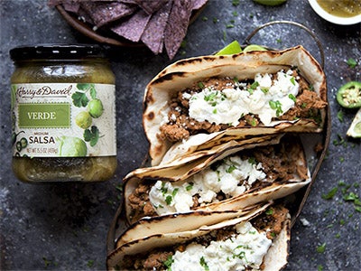 Easy Beef Tacos with Salsa Verde Topping