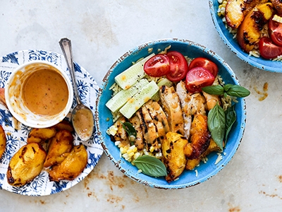 grilled peach and honey lime chicken bowls 4