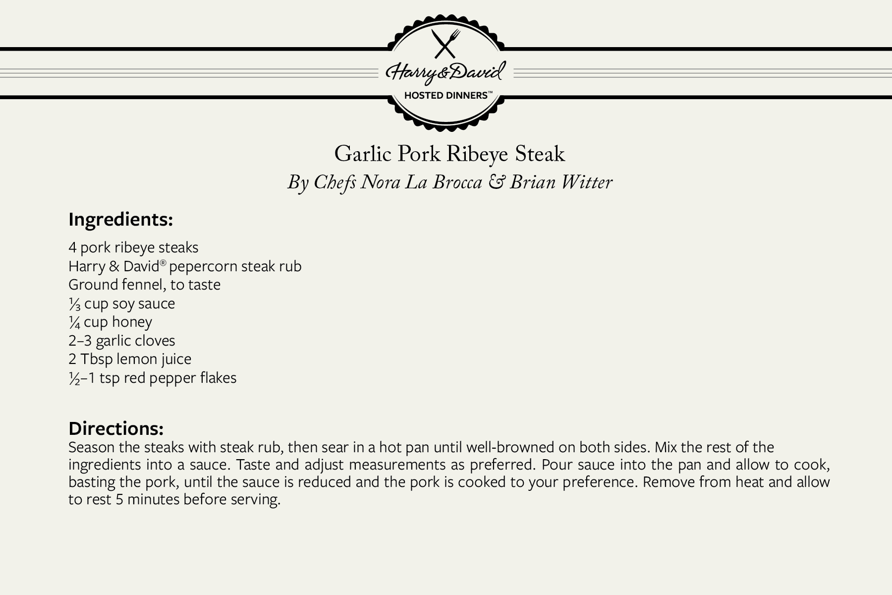 Event Recipe Card