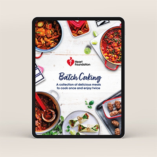 Batch cooking recipe e-book cover page displayed in a tablet