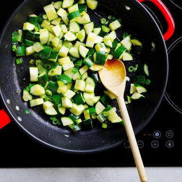 Heat oil and cook zucchini and shallots