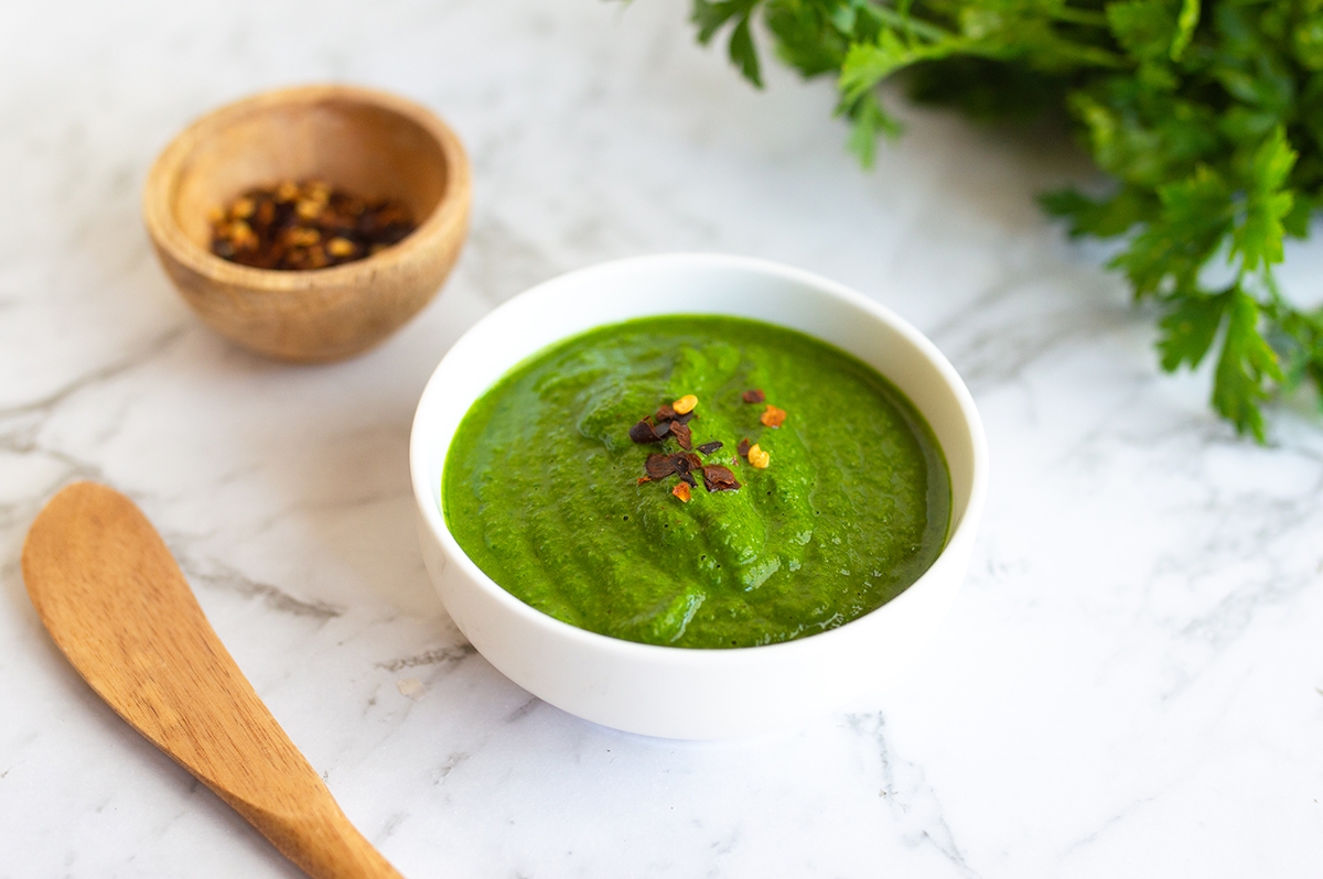 Green chimichurri sauce with spices