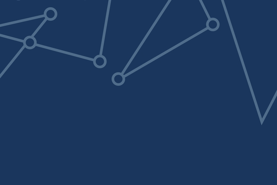 Blue banner with lines and circle indicating cellular structure and scientific research