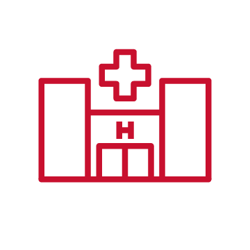 Icon of a hospital building with a medical cross above the entrance