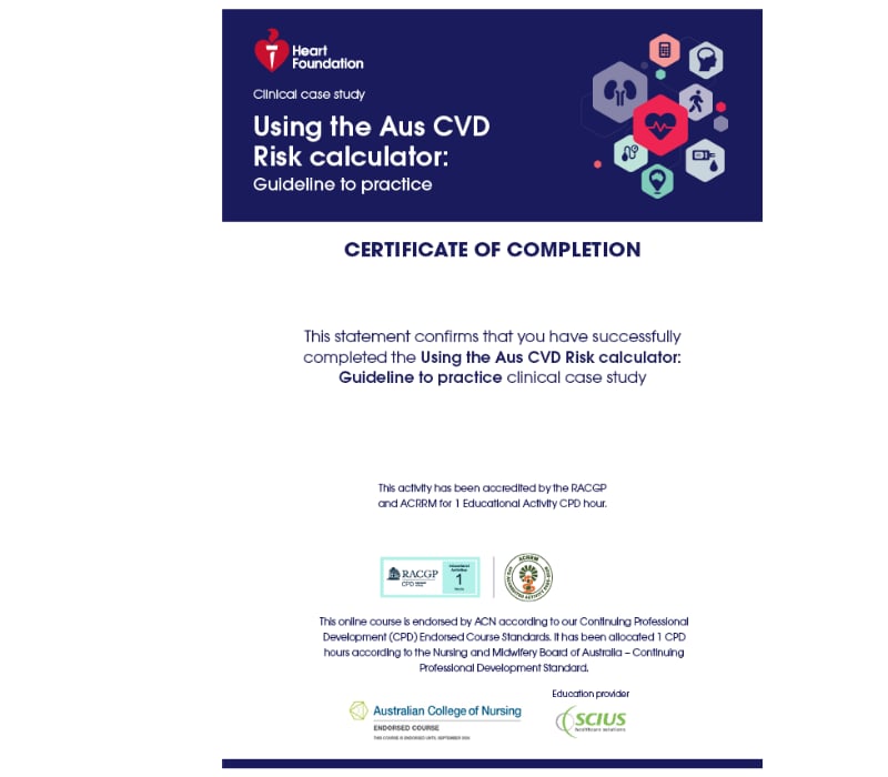 Learning hub CPD accredited certificate for CVD Risk Assessment Course