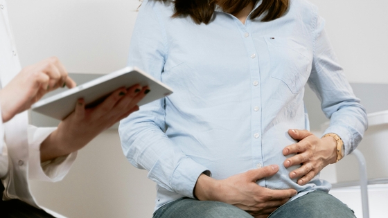 Pregnant woman meeting with health professional