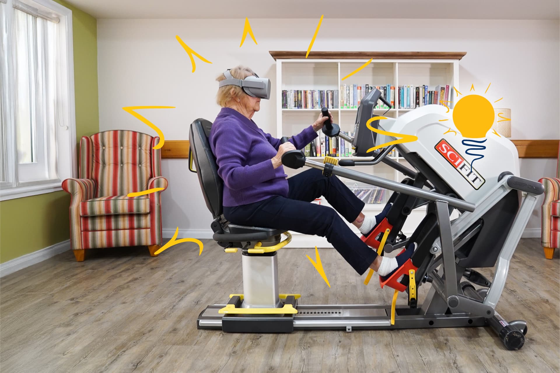 Previous AAIC recipient A women on a VR exercise machine 
