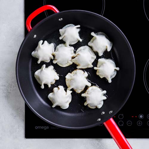 Pan frying the dumplings