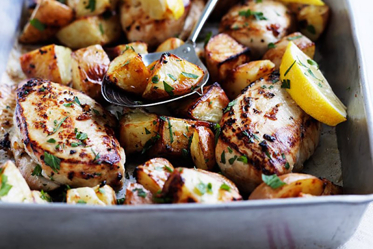 A savory dish featuring grilled chicken and potatoes