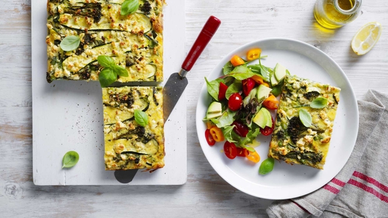 Green goodness frittata served with a colourful salad