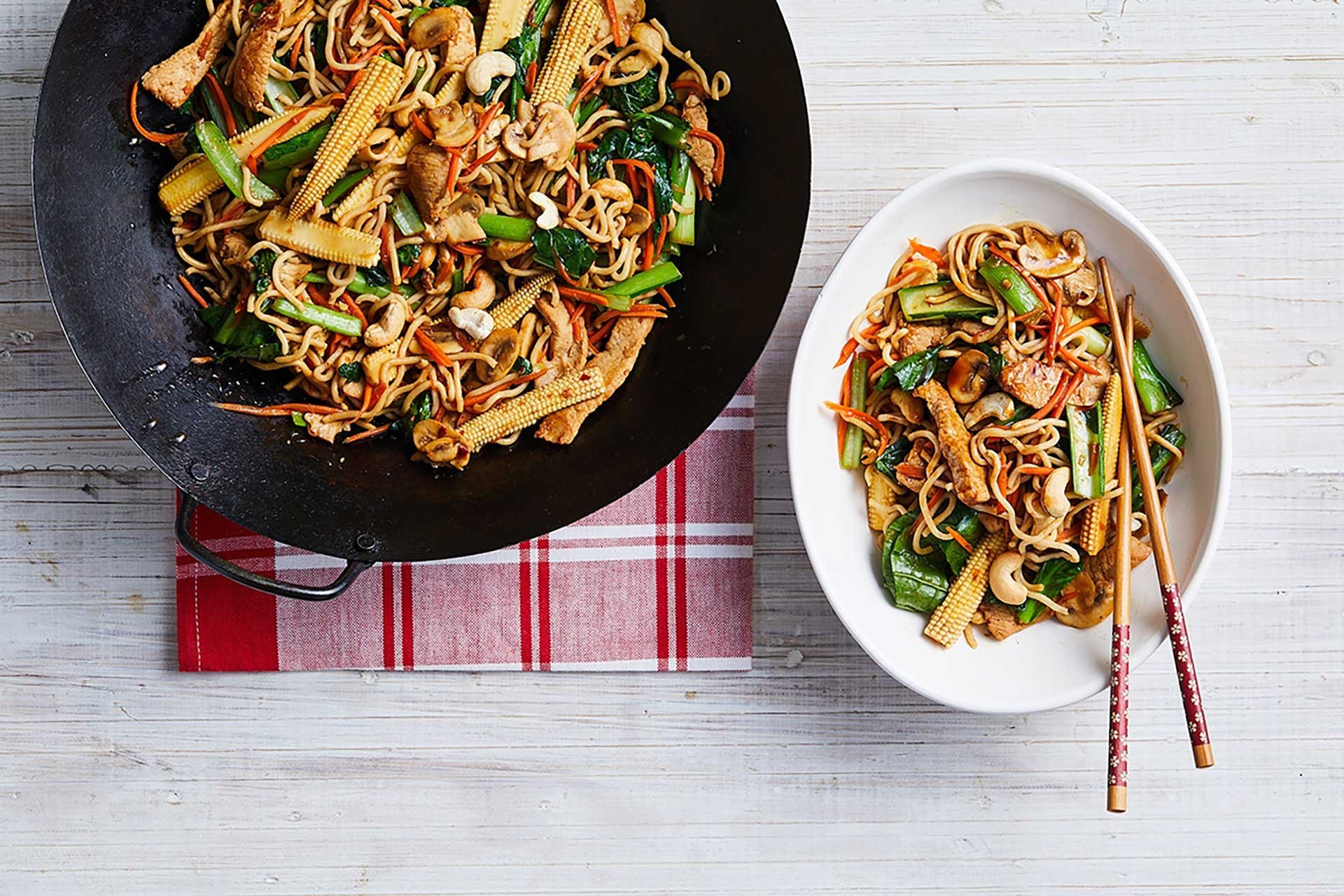 An enticing bowl of pork and noodles