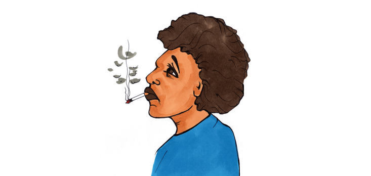 illustration of person smoking while looking sad 