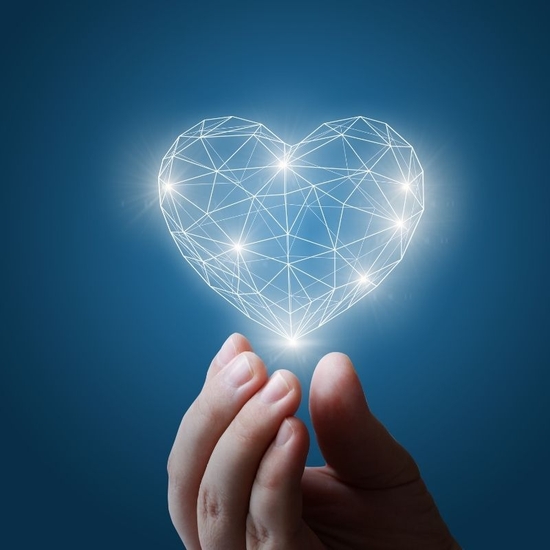 Abstract heart in his hand.