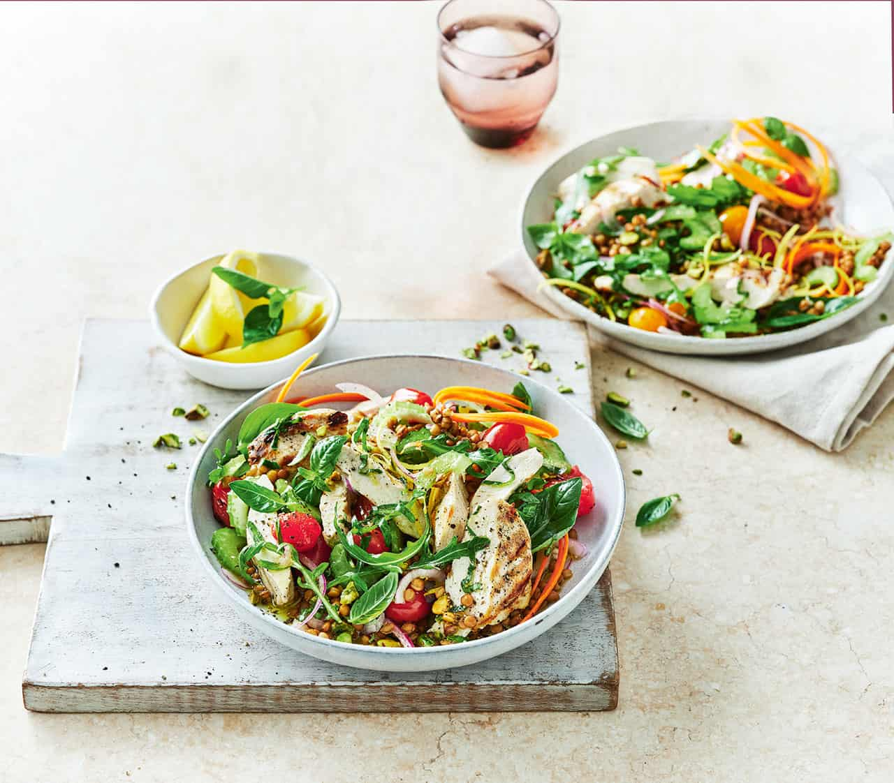 Two plates of delicious warm chicken and lentil