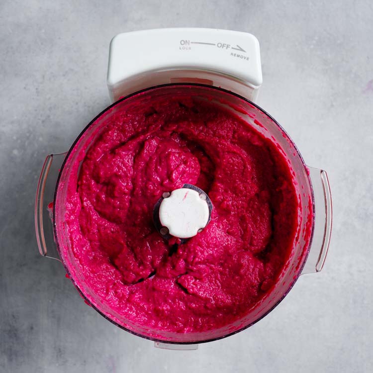 Beetroot dip transferred to serving containers