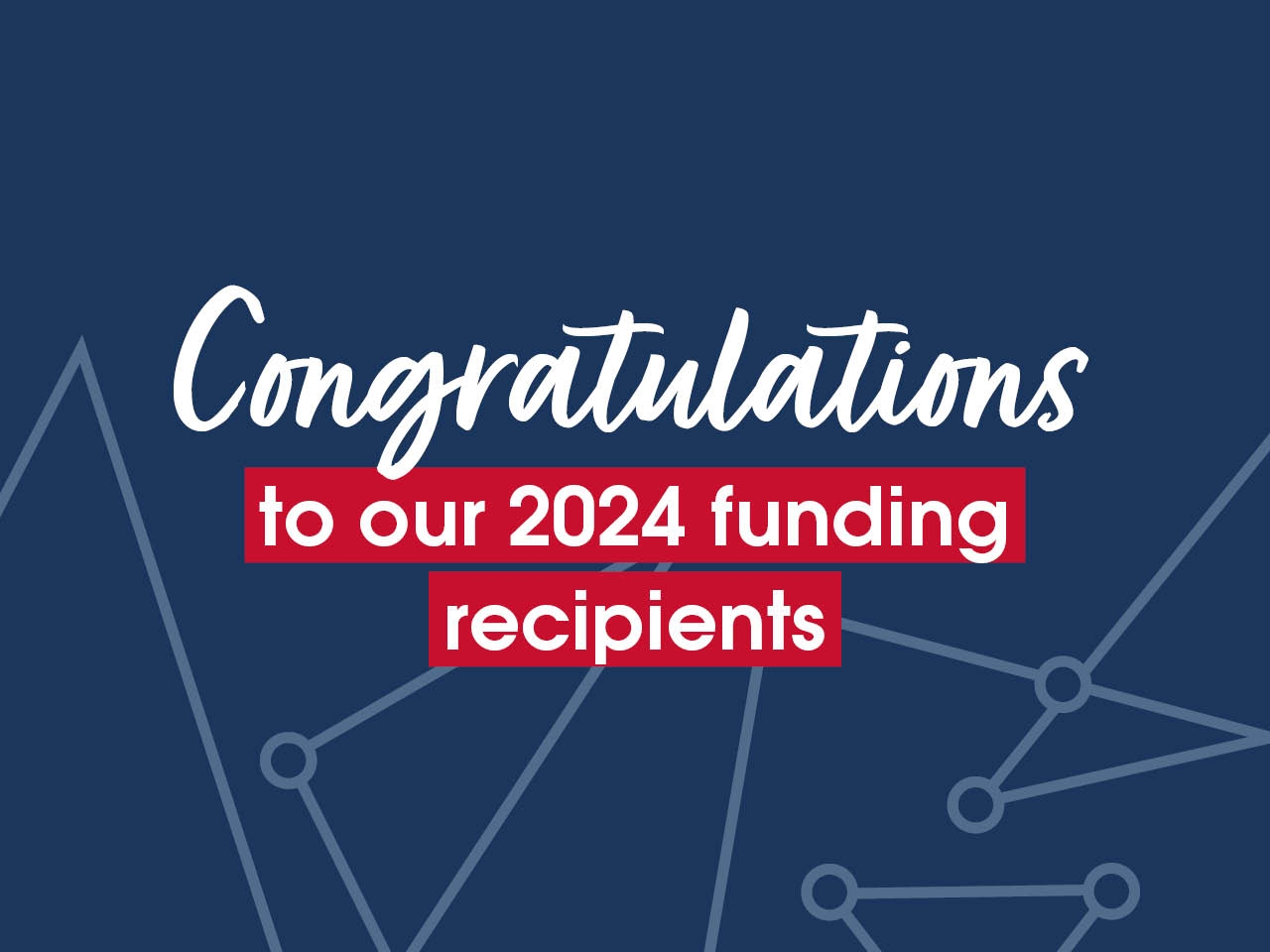 A navy tiles reading "Congratulations to our 2024 funding recipients"