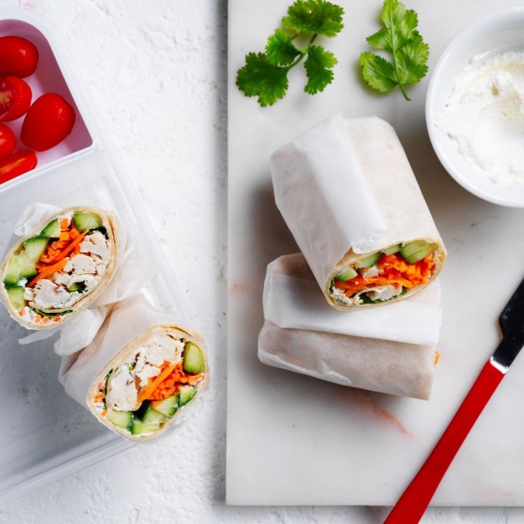 Sweet chilli chicken wraps rolled and ready to serve