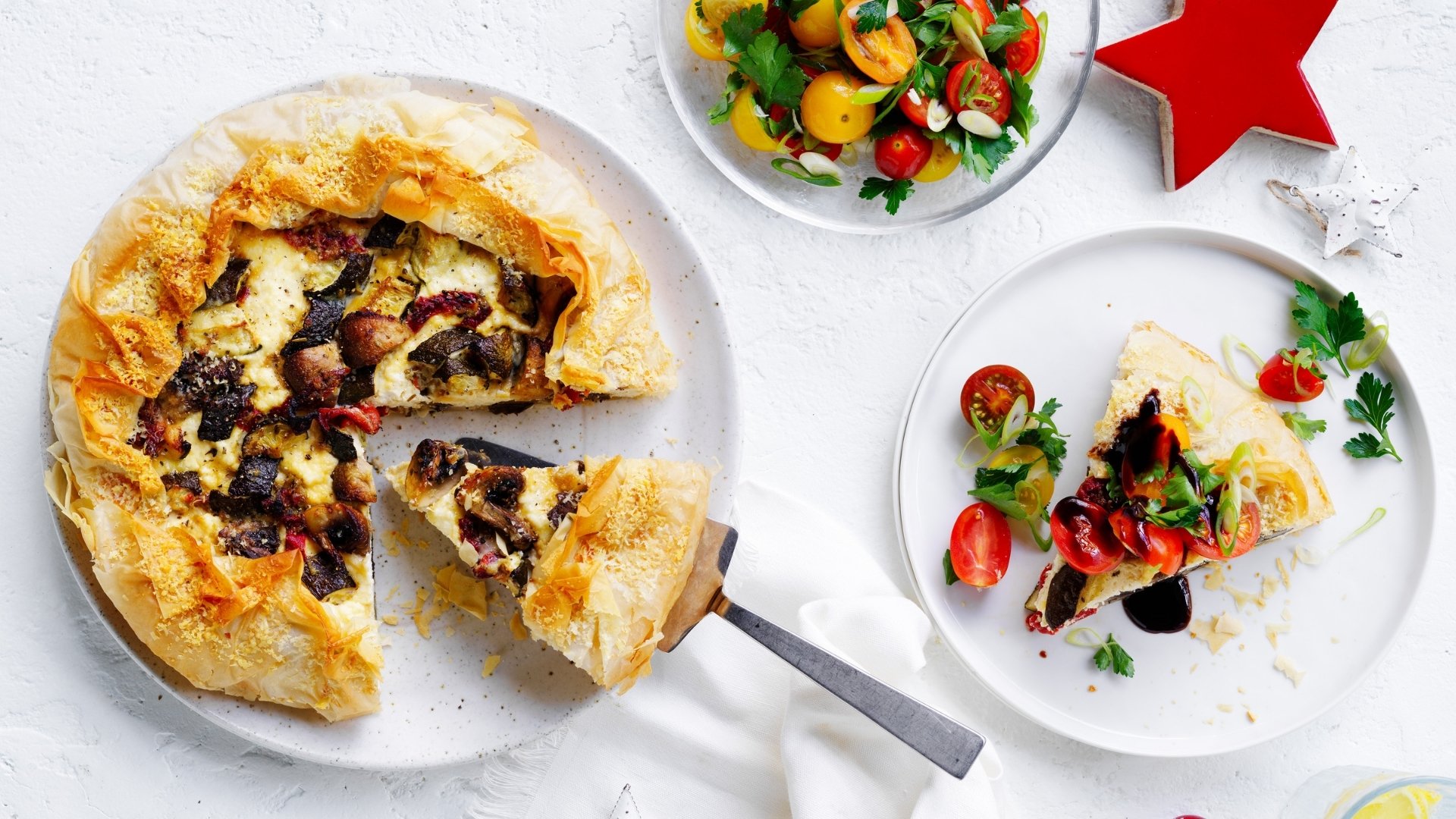 Crisp filo pastry with ricotta and roasted veggies