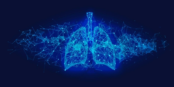 Lungs / inside of chest glowing blue on dark background.