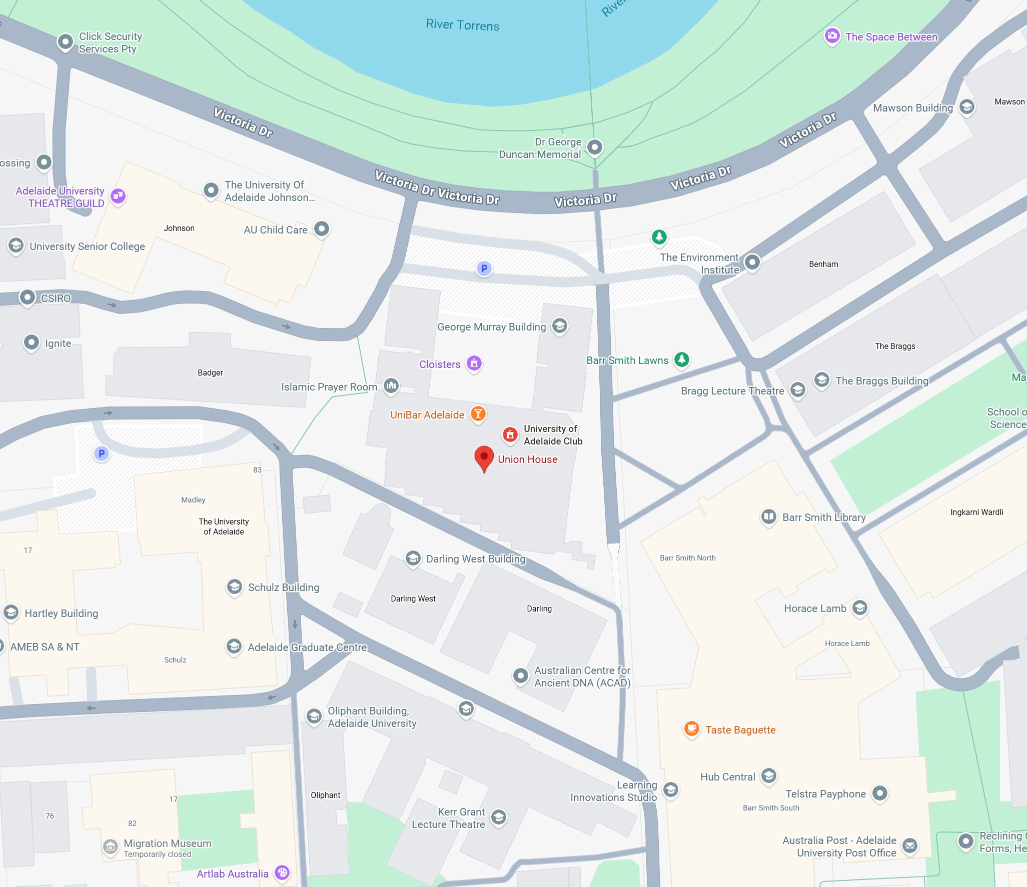 Map of Adelaide union house location