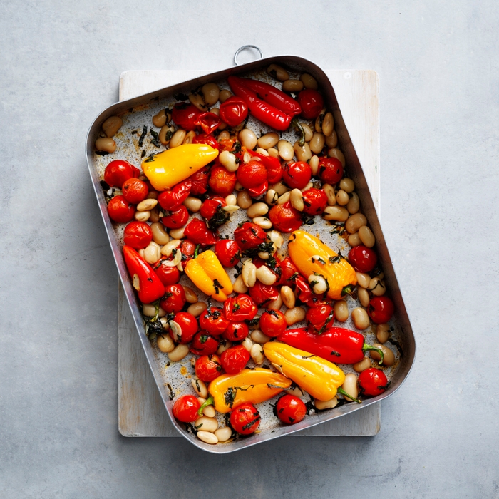 baked vegetables in a tray