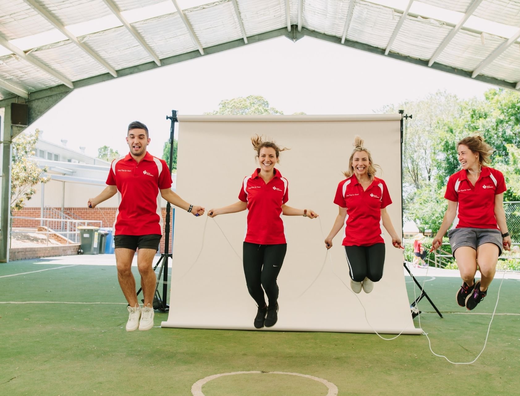 Heart Foundation staff skipping at a Jump Rope for Heart event