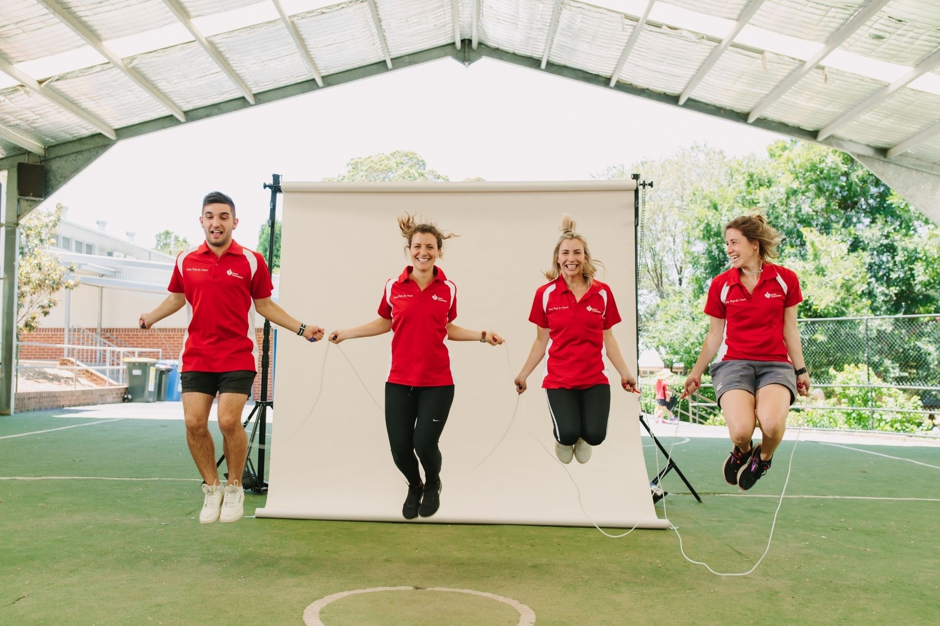 Heart Foundation staff skipping at a Jump Rope for Heart event