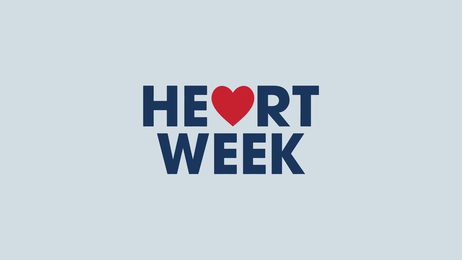 Logo: Heart Week, navy text with a red heart on light blue background