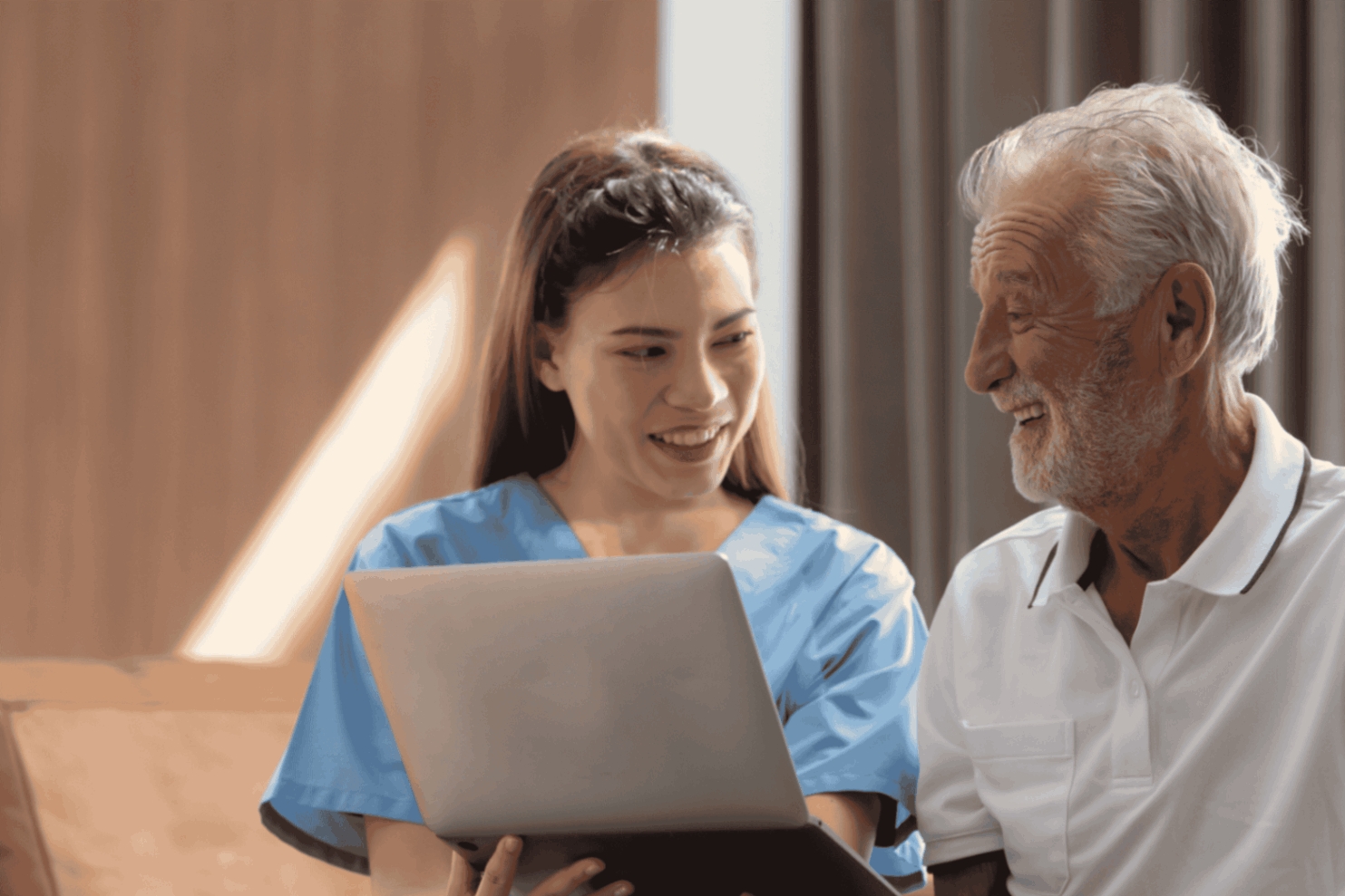 The doctor explains the results of the physical examination and health care program to elderly patient with symptoms of depression. and other complications