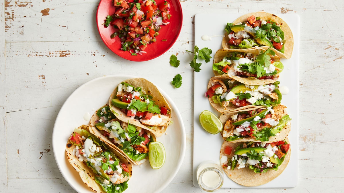 Fish tacos with tomato and jalapeno salsa