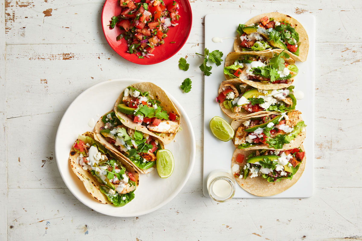 Fish tacos with tomato and jalapeno salsa