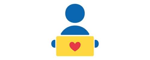 A person holding an envelope with a heart on it, symbolising a donation