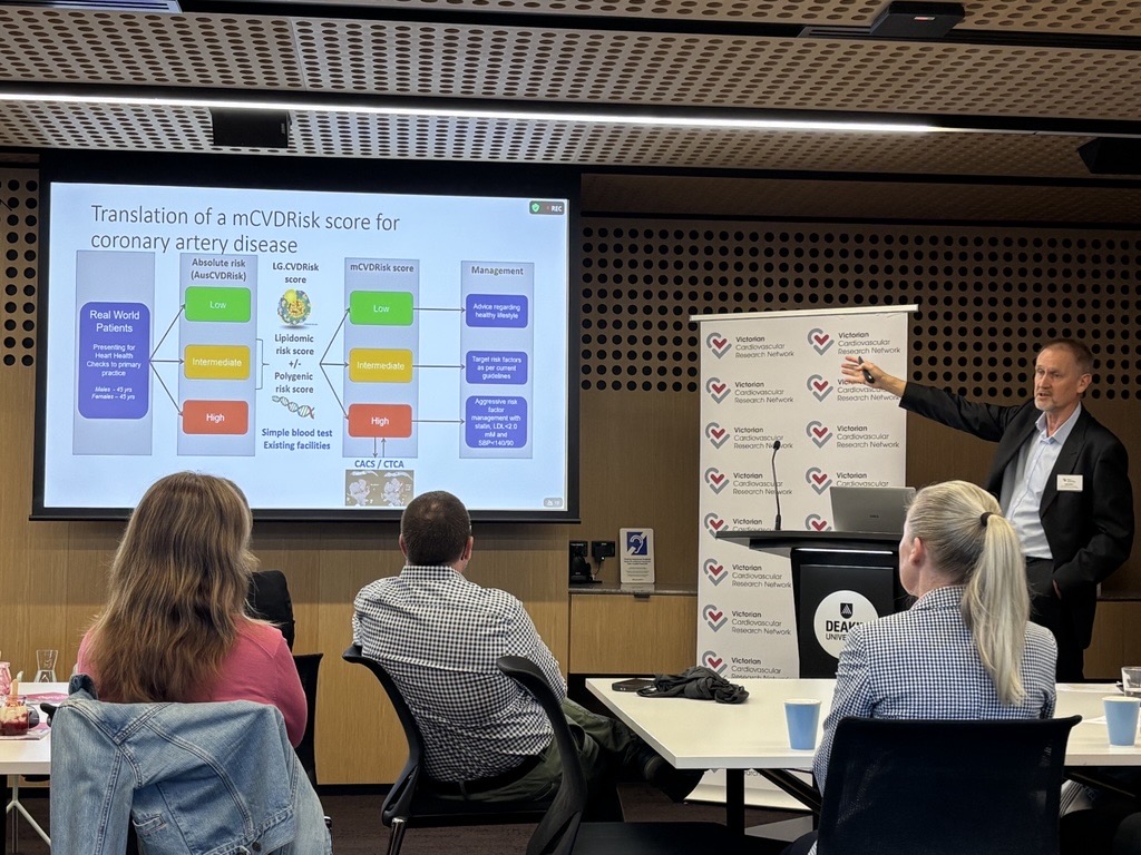 Peter Meikle presenting at the Heart Week Breakfast