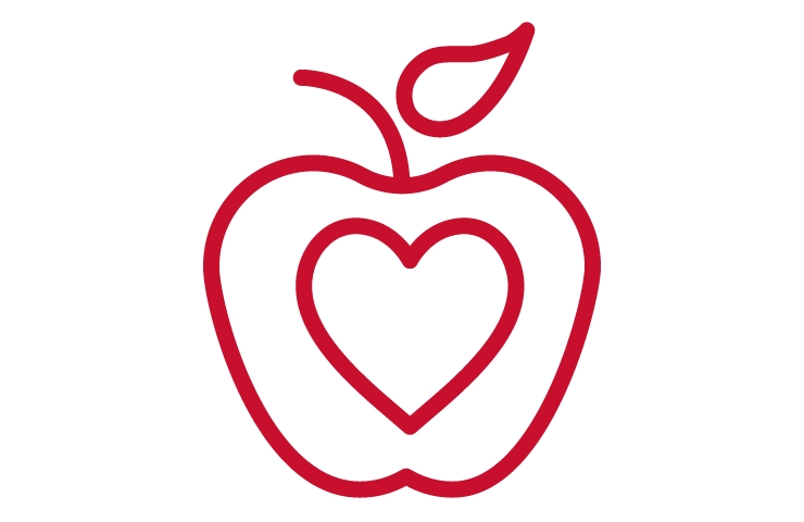 Apple with heart icon - red outline