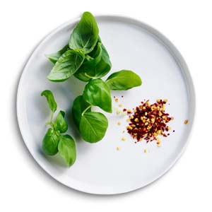 Fresh basil and dried chilli flakes