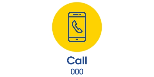 An icon of a phone calling for emergency services, and the words Call 000